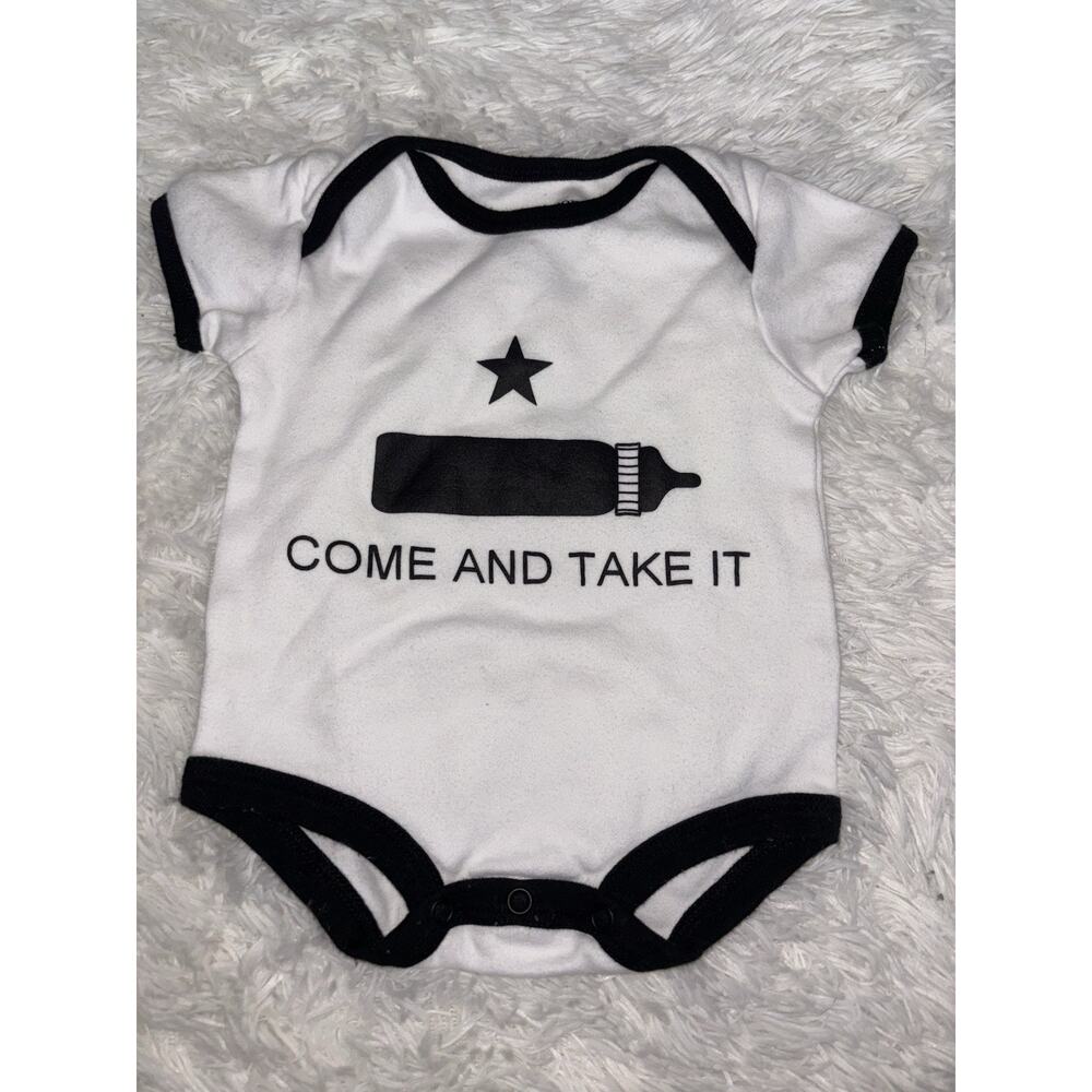 Tiny Trooper Sz. 3/6 Mo. “ Come And Take It” Snap Shirt. Grt. Shape. Cute